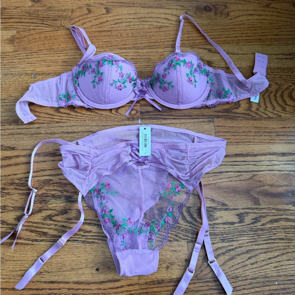 Adore Me Lavender Floral Embroidered Lingerie Set - Women Intimates & Sleepwear